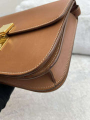 Celine brown fashionable casual glossy leather shoulder bag